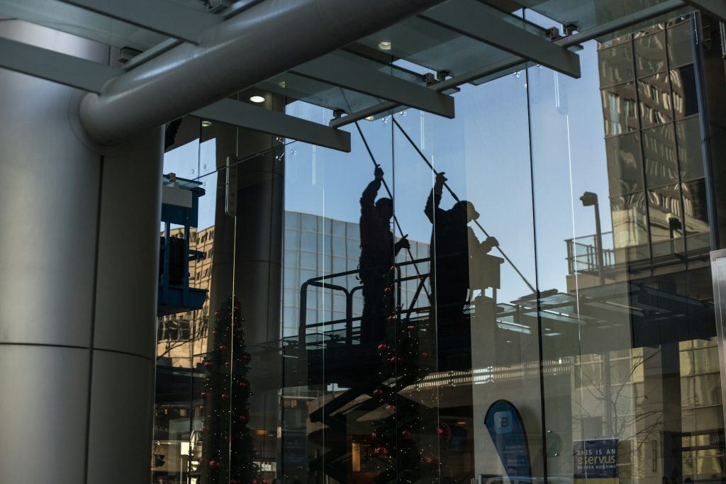 Comprehensive cleaning for high-rise buildings, both interior and exterior.